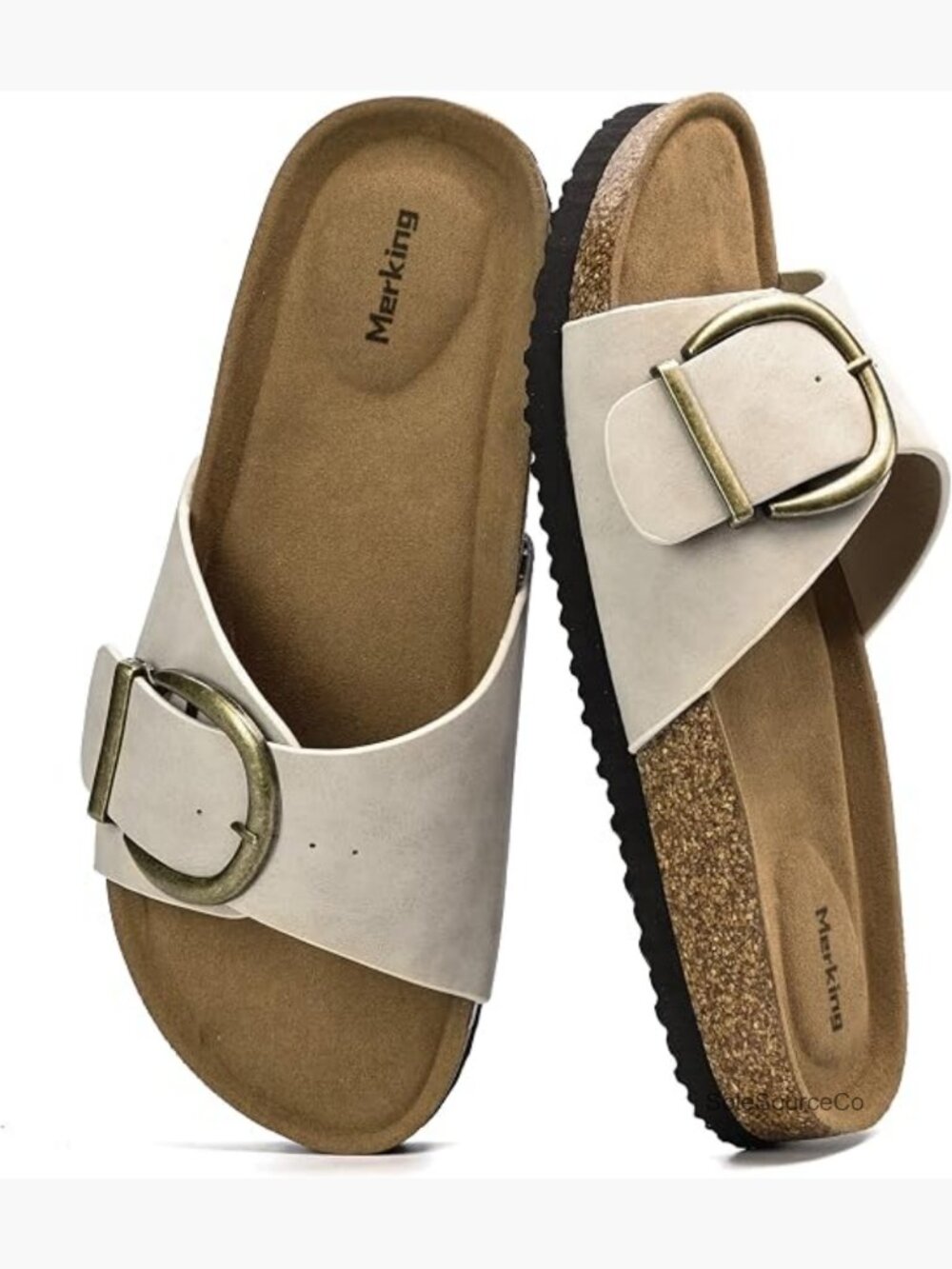 Women's Cork Footbed Sandals Adjustable Buckle Open Toe Slides Summer Beach